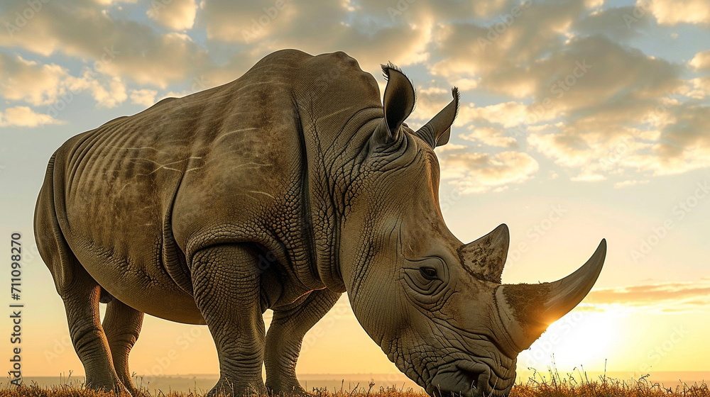 Fototapeta premium rhino at sunset