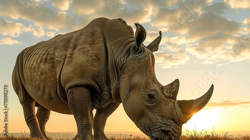 rhino at sunset