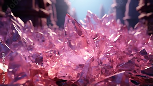 Pink crystal cluster in a magical cave