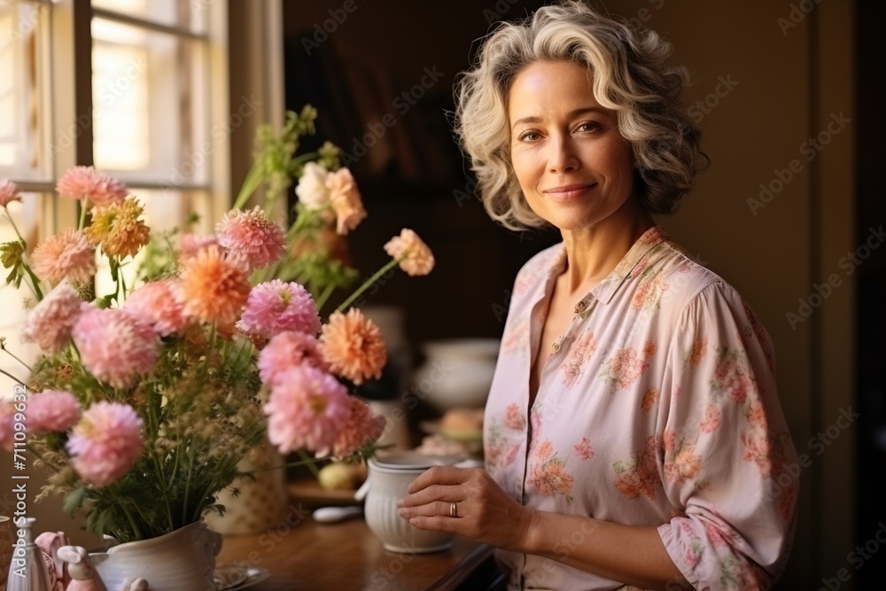 Portrait of a smiling woman with flowers Portrait of a smiling woman with flowers