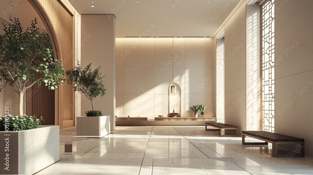Serenity in Simplicity: Minimalist Islamic Interior Embracing Tranquil Design