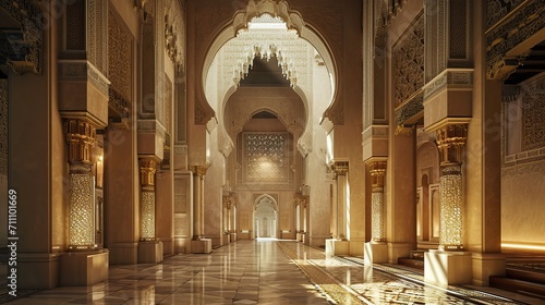 Enchanting Glow: Captivating Low-Light Islamic Interior Illuminated with Warm Ambiance
