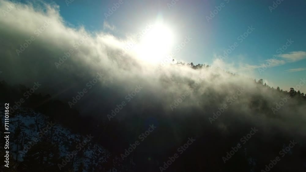 Aerial: Beautiful View Of Forest On Mountains, Drone Flying Forward Over Clouds - Lake Arrowhead, California Aerial: Beautiful View Of Forest On Mountains, Drone Flying Forward Over Clouds - Lake Arrowhead, California