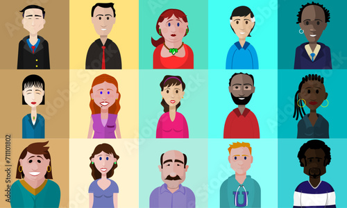 The Global Workforce - team mates in video conference - 15 avatars