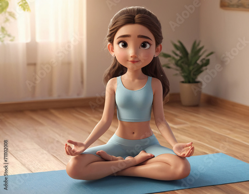 cartoon woman doing yoga