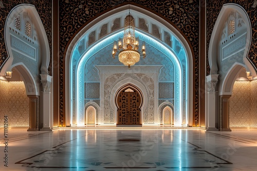 Artistic Illumination  Low-Light Islamic Space with Carefully Placed Lighting Enhancing Islamic Artistry