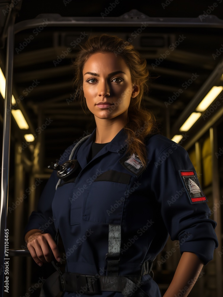 Fototapeta premium Committed Female Paramedic, AI Generated
