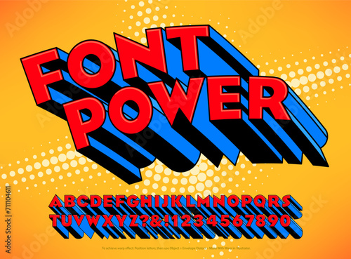 Font power is a retro comic book style lettering, in bright primary colors