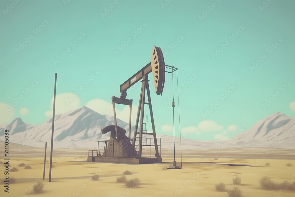 Crude oil pump jack at oilfield. Neural network AI generated art Crude oil pump jack at oilfield. Neural network AI generated art