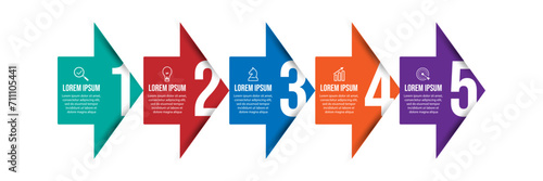 Vector Infographic arrow design with 5 options or steps. color full, Can be used for presentation banners, workflow layouts, flow charts, infographics, your business presentations