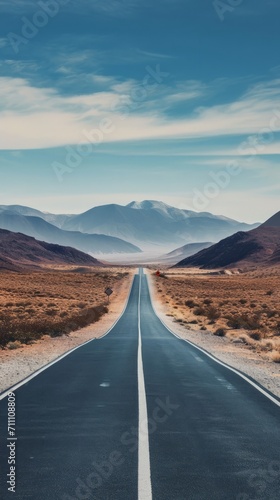 Vast Desert Road Leading to Nowhere in the Middle of Nowhere