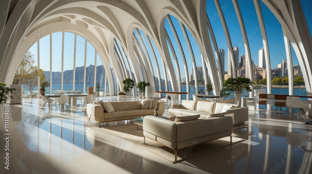 Modern bright panoramic city view interior Modern bright panoramic city view interior