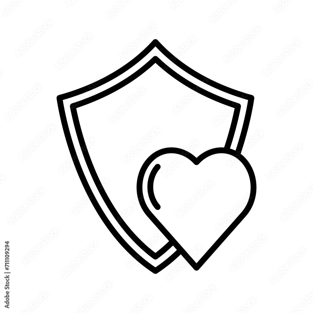 heart with shield, love protection icon vector