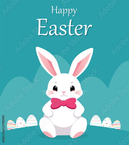 easter bunny with easter eggs. easter greeting card with bunny. Happy Easter. Cute rabbit for Easter. Bunny ears and Easter eggs. Vector illustration. Greeting card. Bunny in the egg 
