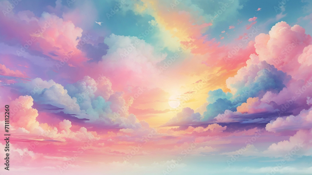 watercolor background with clouds