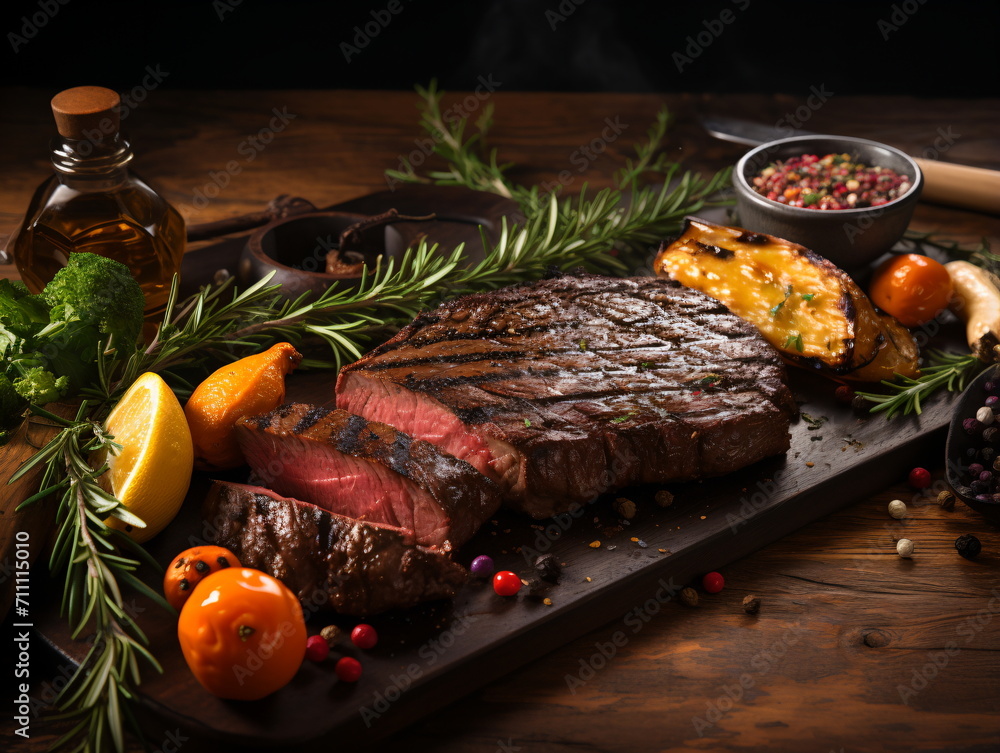 A delicious steak dinner with roasted vegetables A delicious steak dinner with roasted vegetables