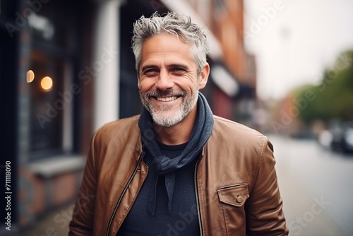Portrait of a handsome middle-aged man with gray hair smiling at the camera.