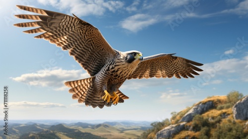 Majestic Hawk Soaring gracefully beneath a Dramatic Cloudy Sky - AI-Generative