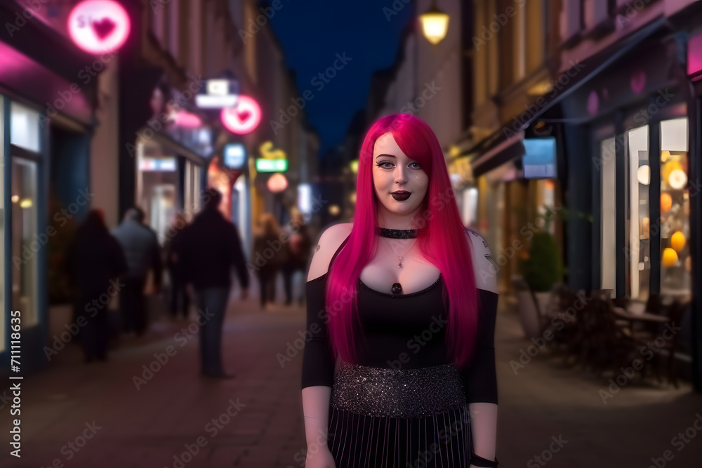 Young cool emo woman in the city. Neural network AI generated art Young cool emo woman in the city. Neural network AI generated art
