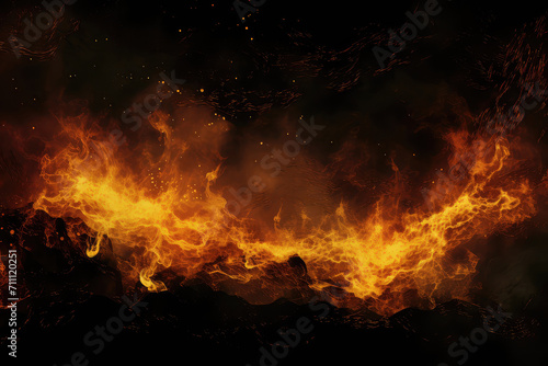 Fire embers particles over black background. Fire sparks background. 3d illustration.