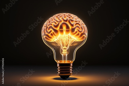 Brain Flashes luminous Brain Bulb. Light bulb brain energy, creativity, innovation, insightful ideas.Realms of imagination, eureka moments, inventions, intelligence, brilliance, epiphanies depicted