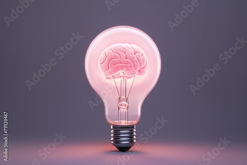 Brain Flashes luminous Brain Bulb. Light bulb brain energy, creativity, innovation, insightful ideas.Realms of imagination, eureka moments, inventions, intelligence, brilliance, epiphanies depicted