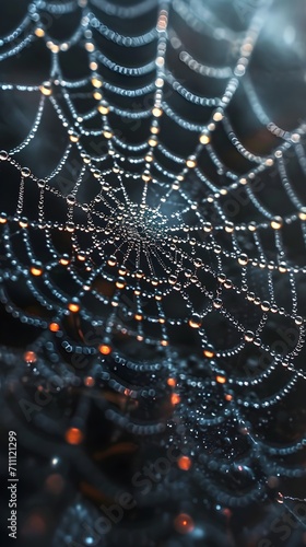 Intricate ballet of gossamer threads in a spiderweb, background image, AI generated