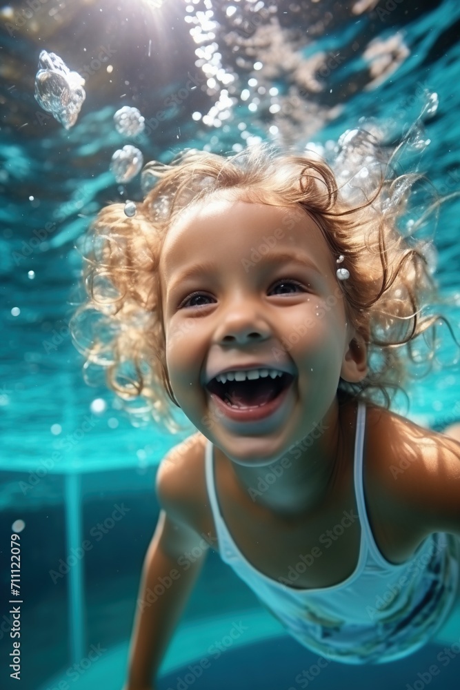 Little Girl Swimming Underwater