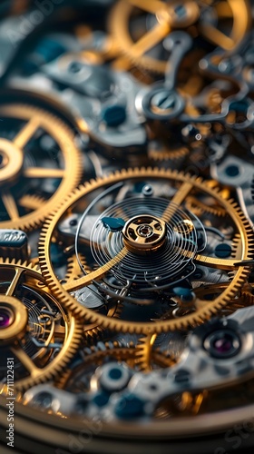 Close-up image that highlights the elegance of vintage watch gears, background image, AI generated
