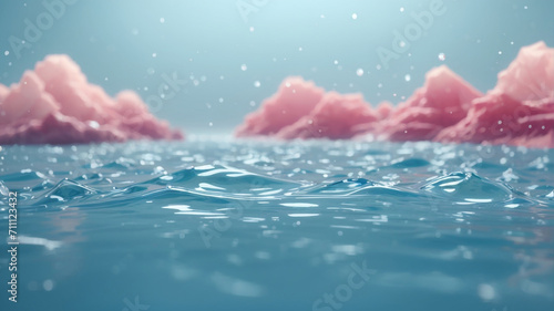 pink with water drops on white
