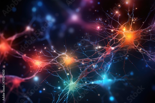 Human Brain Energy vibrant Brain Bulb light bulb. Neuronal network neurons creative, colorful, and glowing creativity, innovation, insightful axon idea generation, moments of epiphany and brilliance.  photo