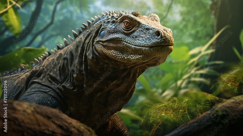 Graceful Marine Iguana Basking on Rocky Shoreline with Ocean Waves - AI-Generative Graceful Marine Iguana Basking on Rocky Shoreline with Ocean Waves - AI-Generative