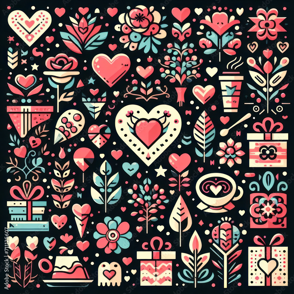 Fototapeta premium seamless pattern with hearts and flowers or valentine pattern or icon heart valentine