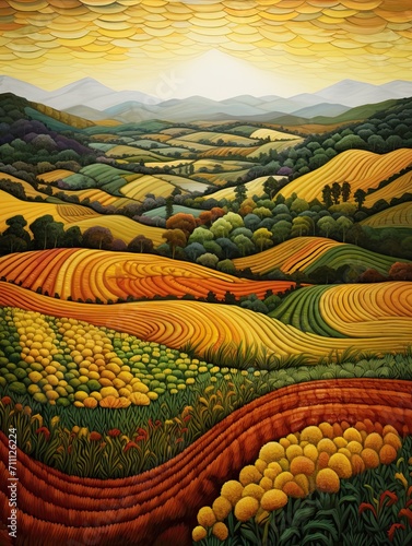 Artisan Crafted Harvest Fields: Earth's Bounty - A Majestic Field Painting