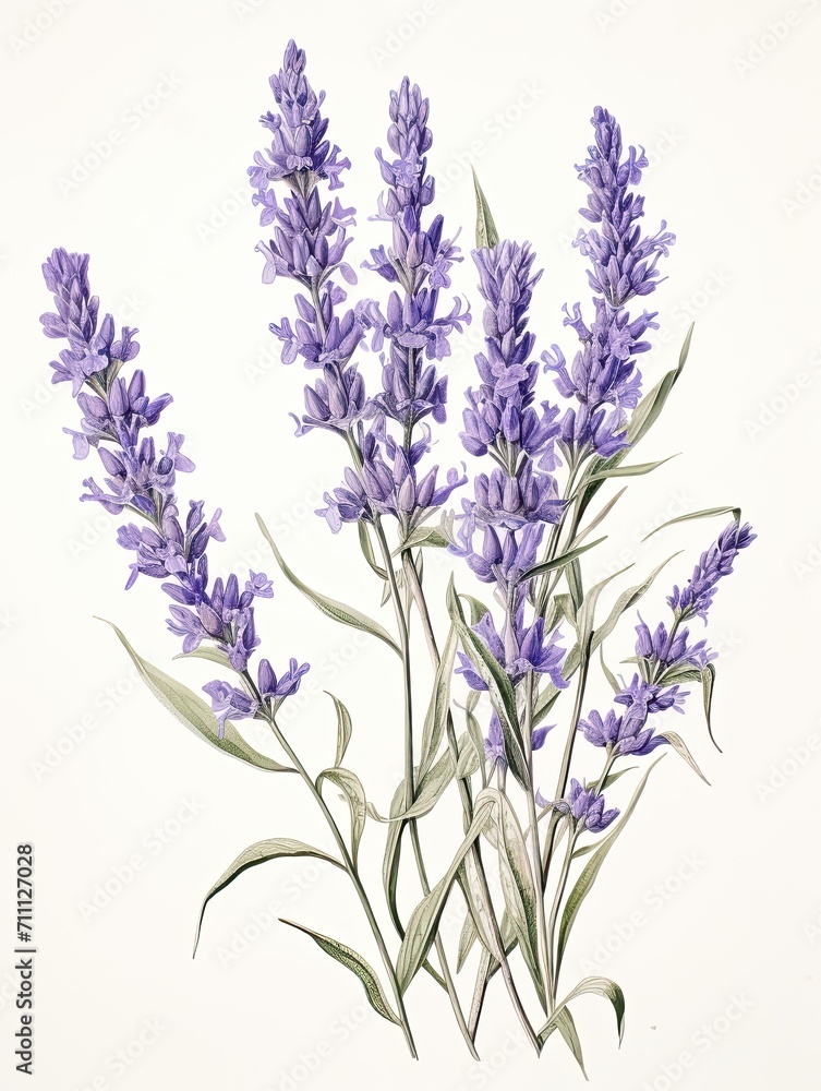 Naklejka premium Provence Lavender Botanical Illustrations - Artisanal Vintage Art Print