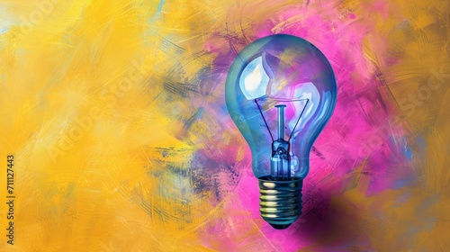 Light Bulb Painting on Vibrant Yellow and Pink Background