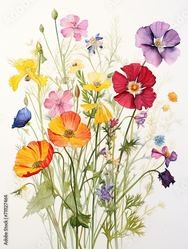 Artisanal Meadow Watercolors: Wildflower Vintage Wall Decor Art © Michael