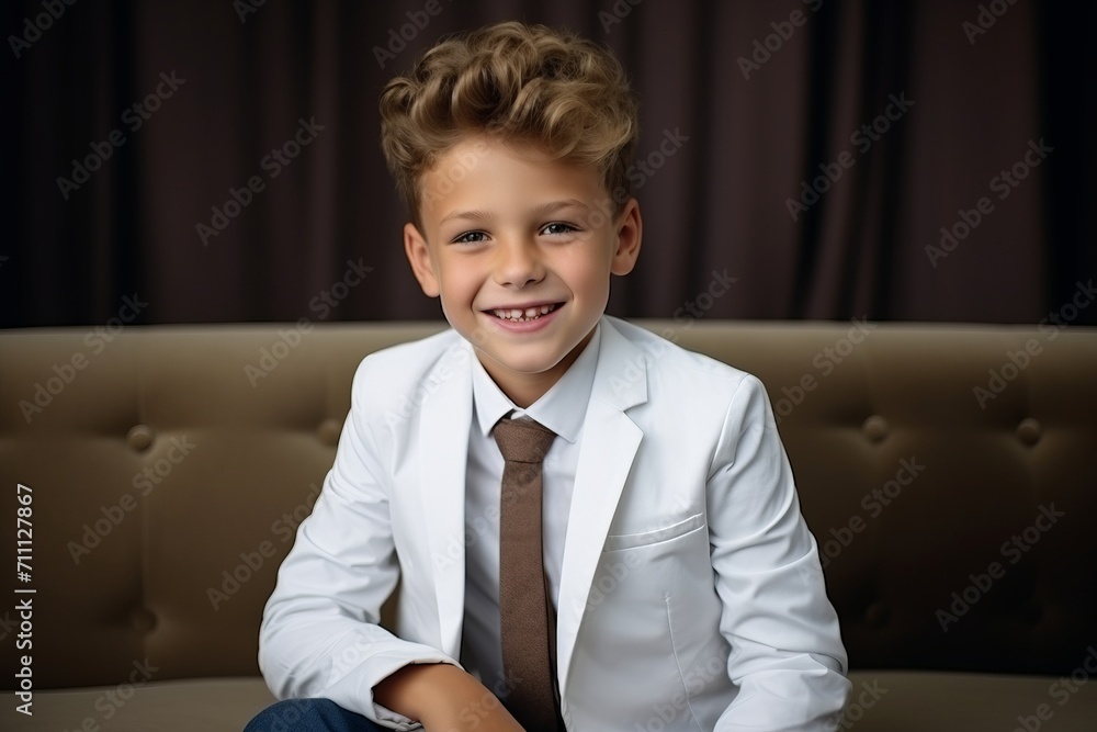 Portrait of a smiling little boy sitting on a sofa at home Portrait of a smiling little boy sitting on a sofa at home