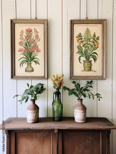 Vintage Farmhouse Bohemian Botanical Wall Hangings and Painting Display