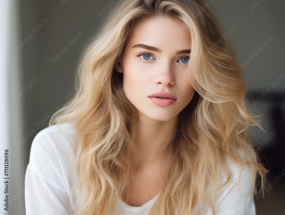 Portrait of a beautiful young woman with long blond hair and blue eyes Portrait of a beautiful young woman with long blond hair and blue eyes