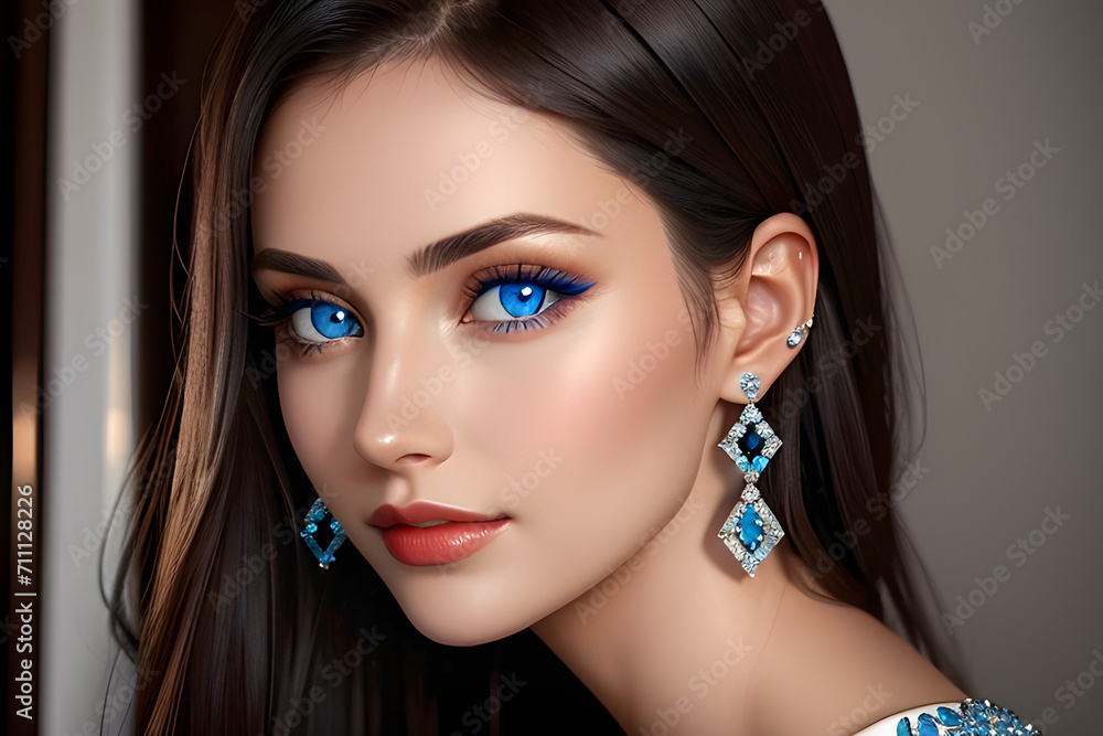 Fototapeta premium a blue-eyed woman with diamond earrings