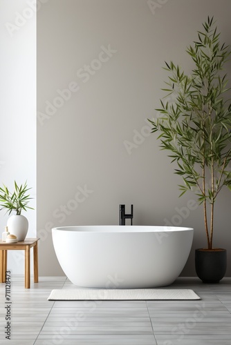 Bathtub in a Modern Bathroom with Plants