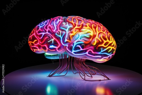 Vibrant colorful brain motley creativity neurocreative processes, cognitive flexibility, divergent thinking. Convergent thinking, human mind axon brainstorming Lateral Thinking, Mind Mapping Synthesis
