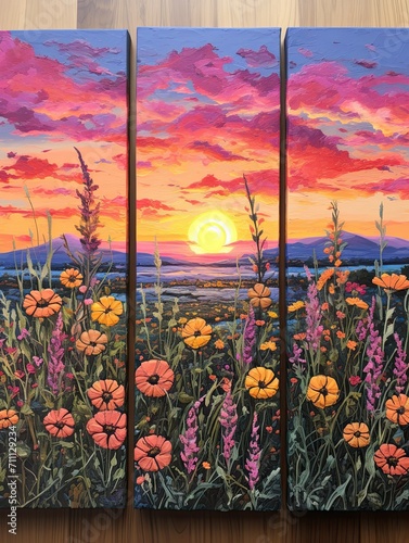 Boho Desert Sunset Paintings  Mesmeric Sunsets with Wildflowers on Canvas