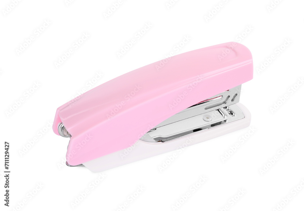 One new pink stapler isolated on white One new pink stapler isolated on white