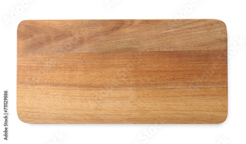 One wooden cutting board isolated on white, top view