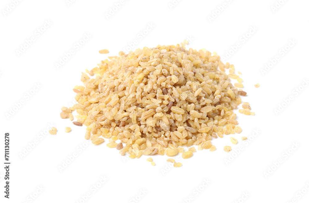 Pile of raw bulgur isolated on white