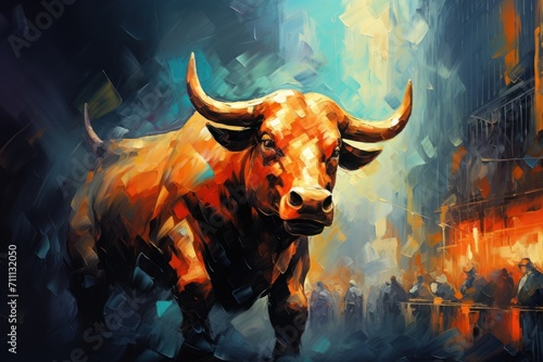 A charging powerful bull. Finance and investment bull market concept.