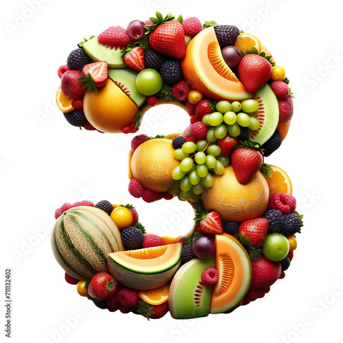 Number mold made from assorted fruits