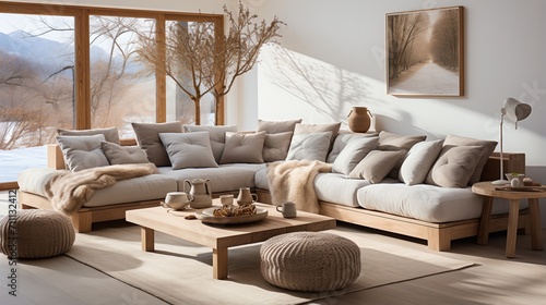 Bright and Airy Living Room with Sectional Sofa and Large Windows